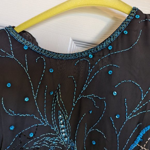 DAZZLING SILK | BEADED & SEQUIN | Vintage | Black Tie Top | L | EVC - Picture 2 of 11